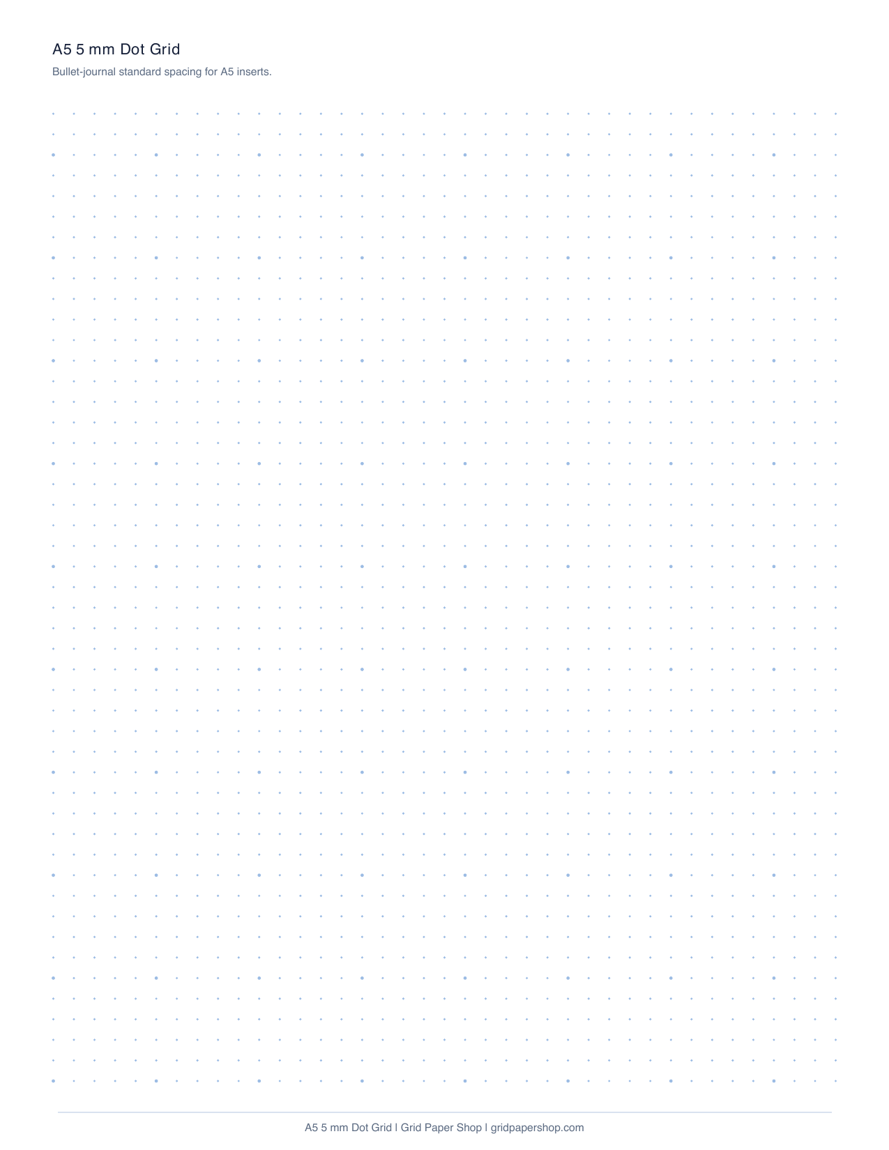 A5 5 mm dot grid paper page for bullet journals