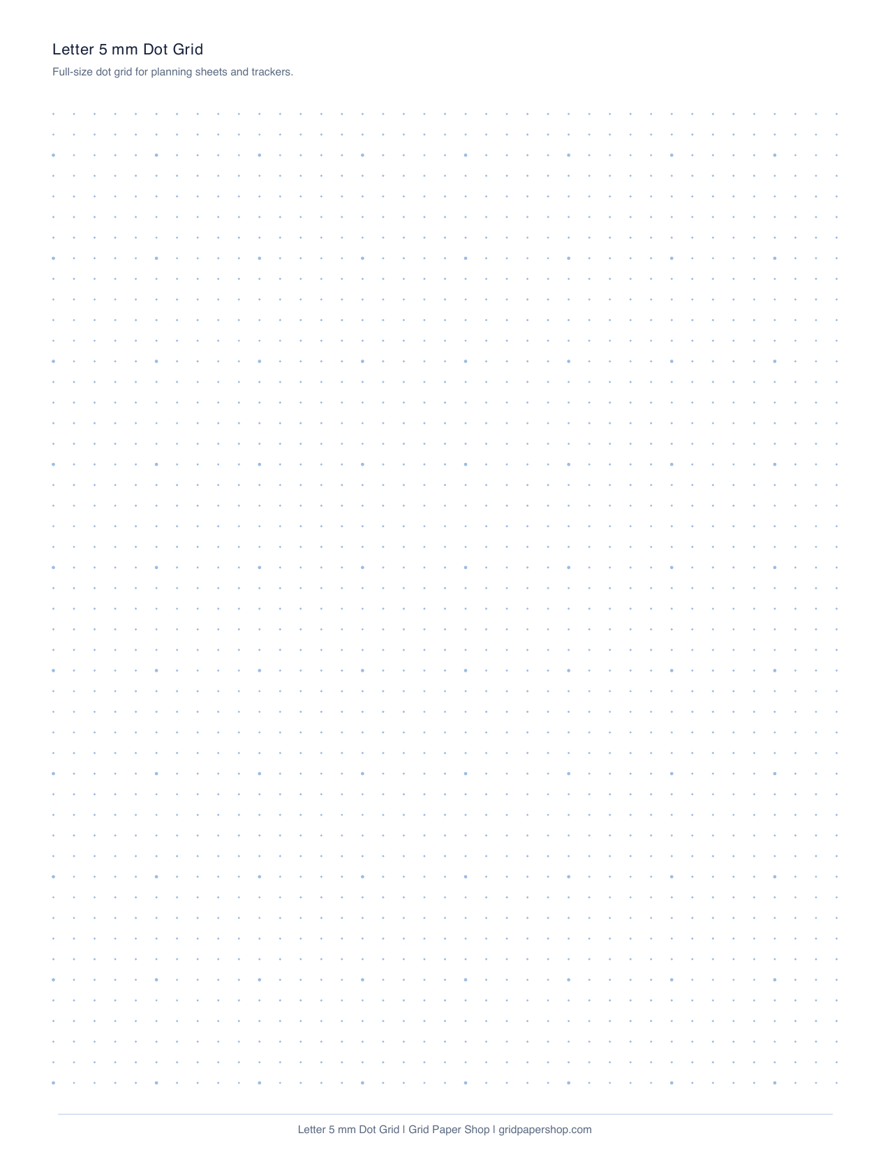 Letter size 5 mm dot grid paper page