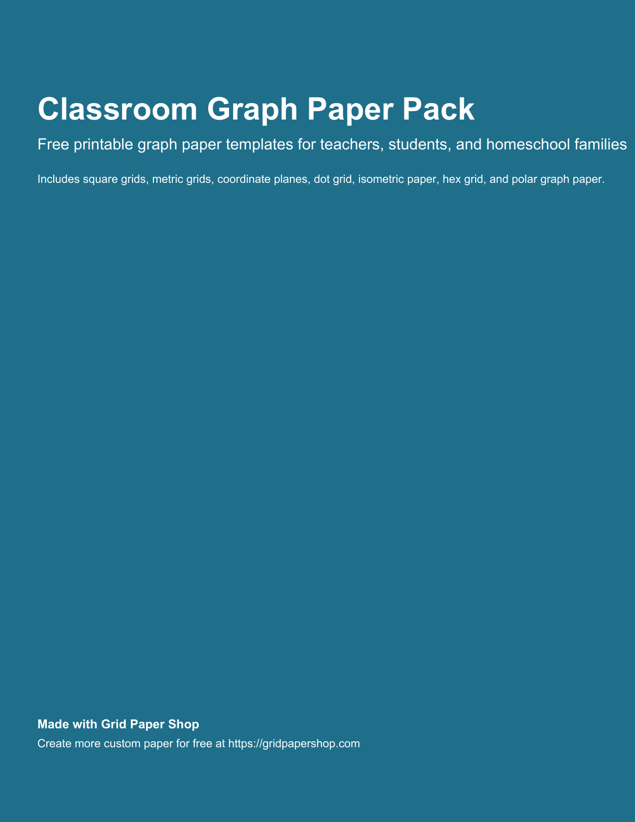 Cover page of the free classroom graph paper pack from Grid Paper Shop