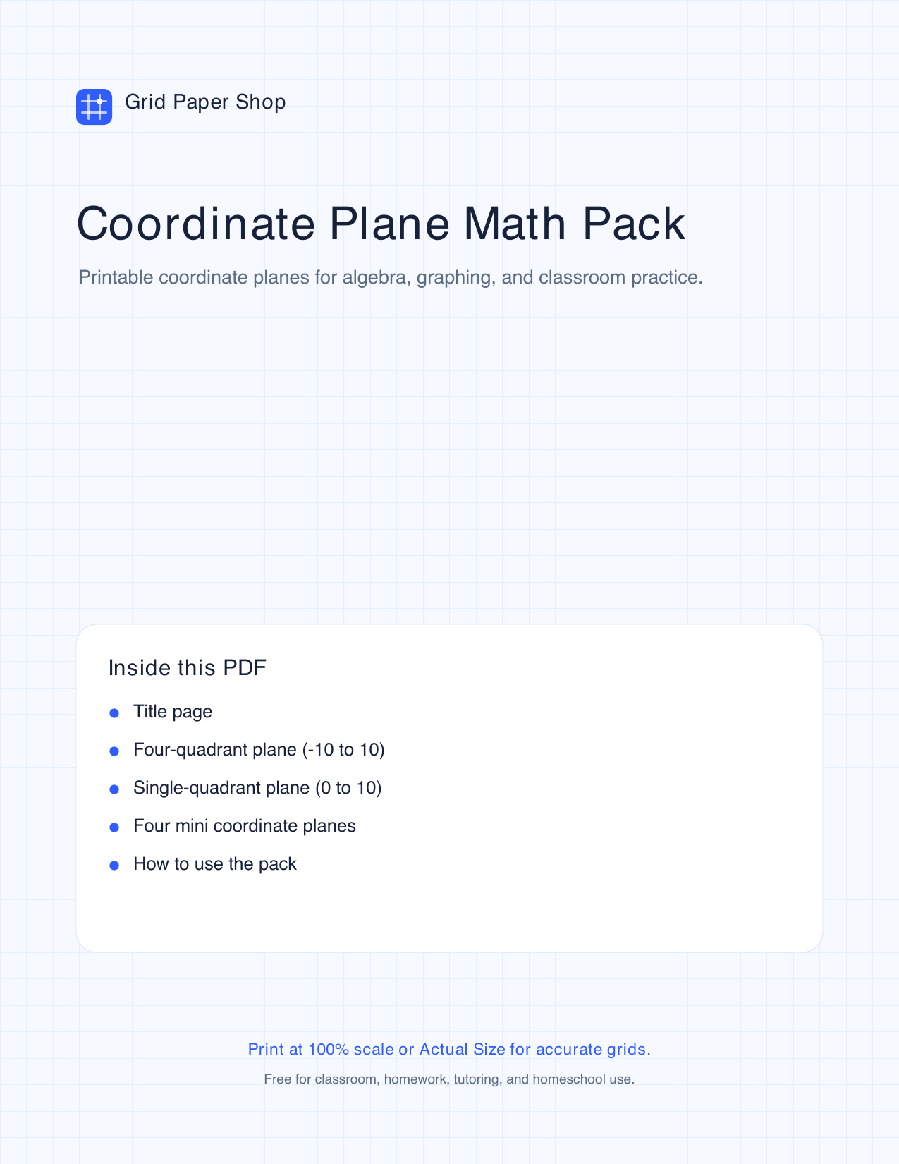 Cover page of the coordinate plane math pack