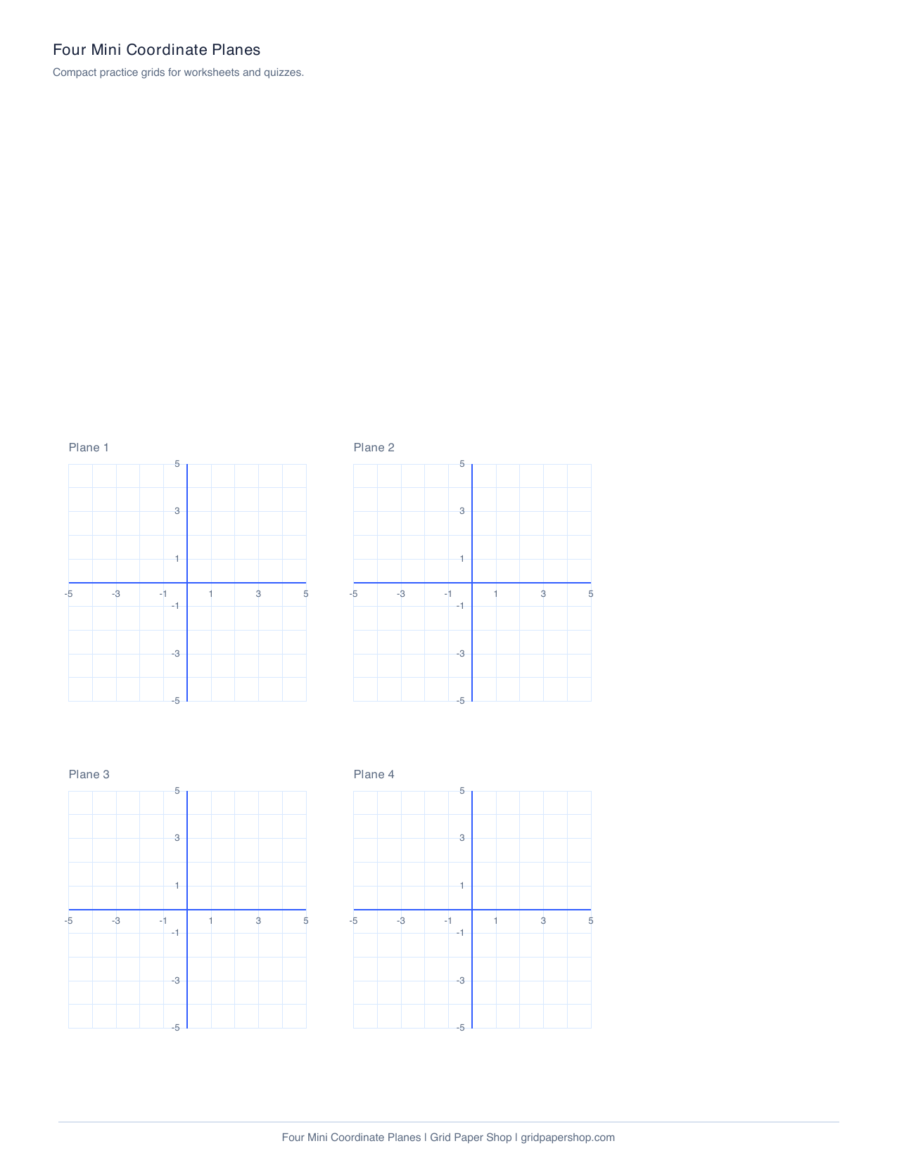 Four mini coordinate plane graph paper grids on one page