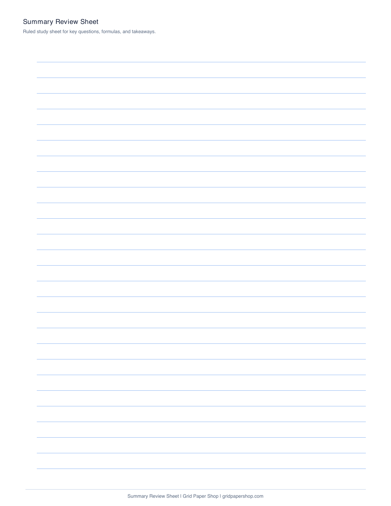 Summary review sheet with ruled lines for study notes