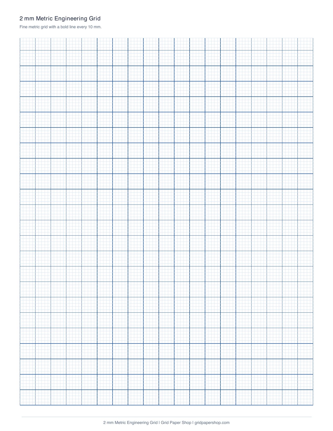 2 mm metric engineering graph paper with bold centimeter lines
