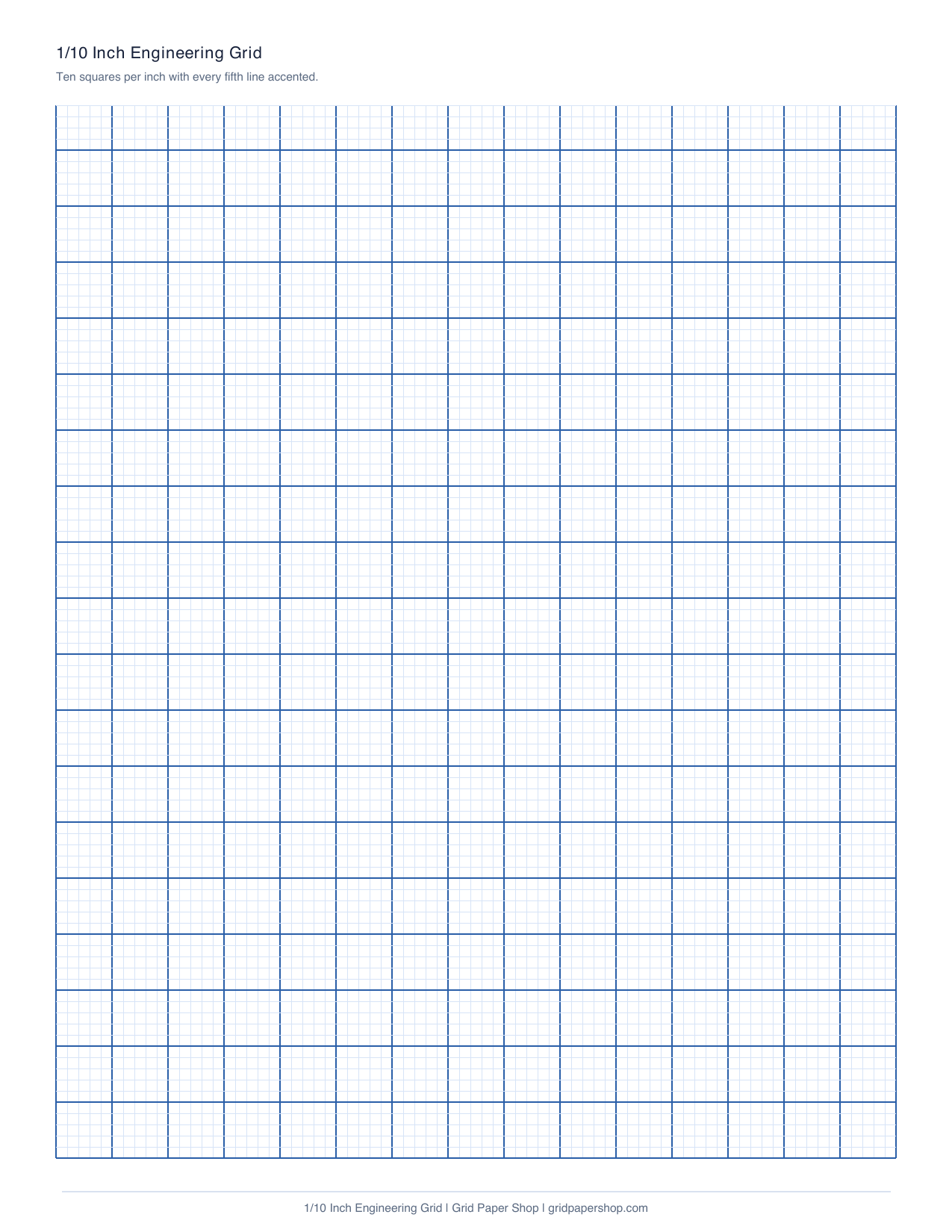 1/10 inch engineering graph paper page with accented technical grid