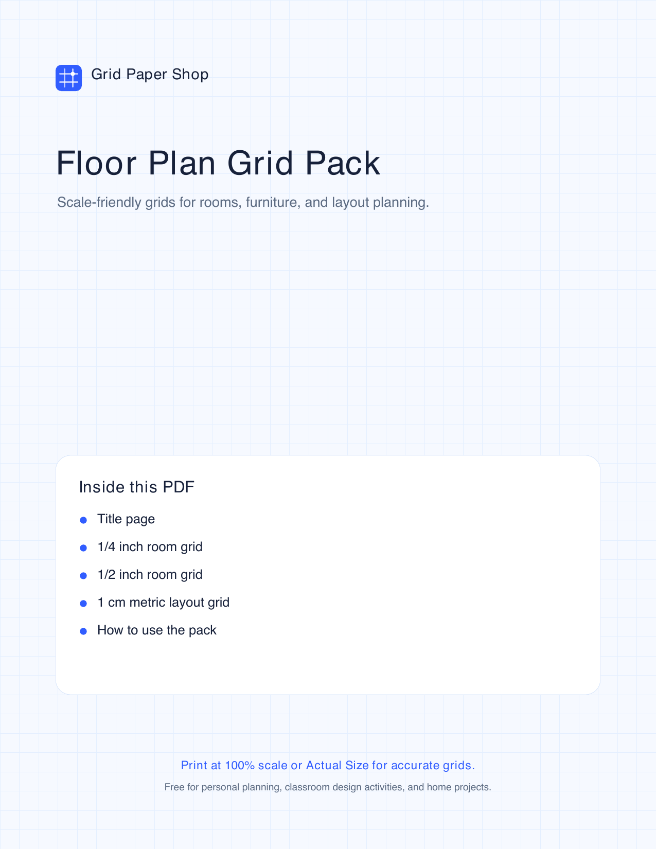 Cover page of the floor plan grid pack