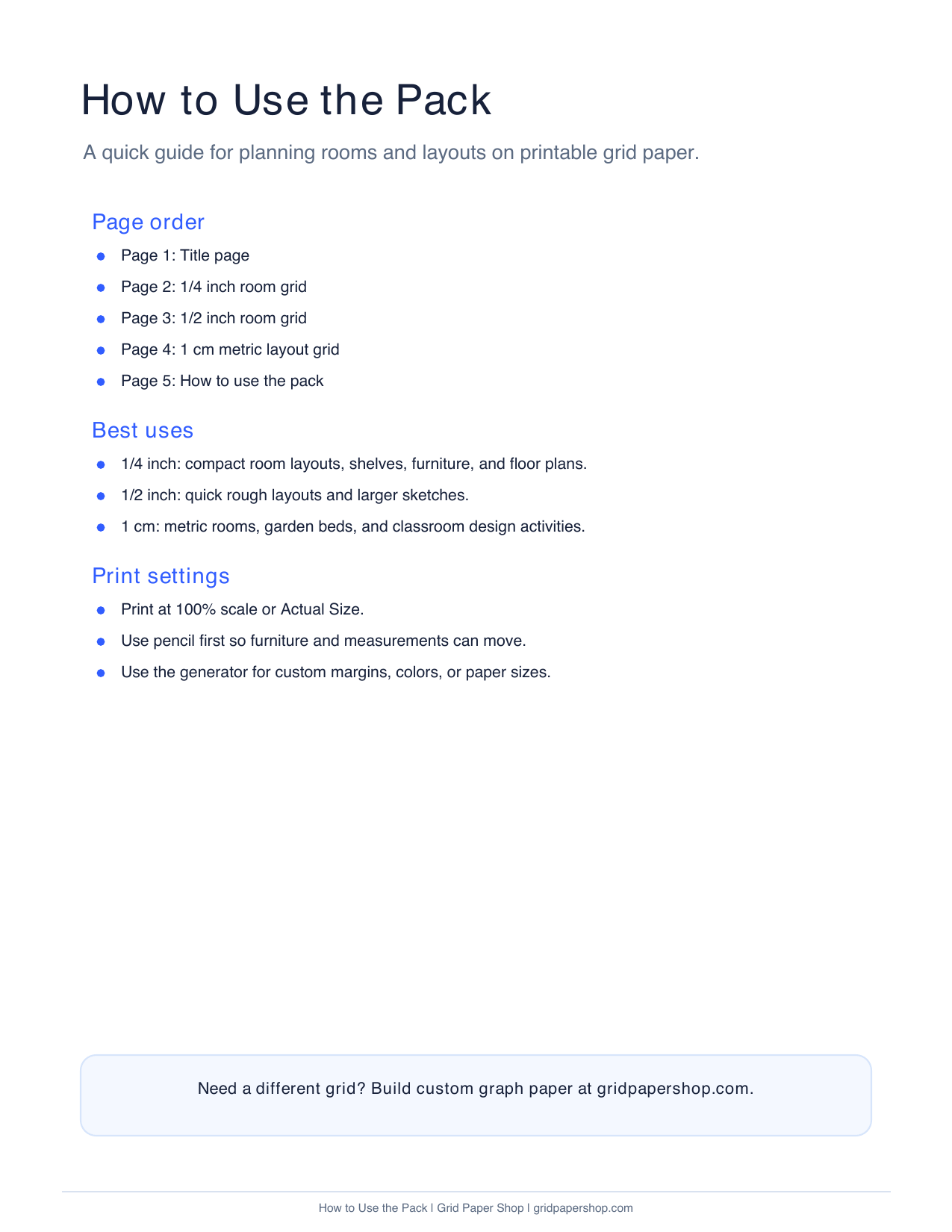 How to use the floor plan grid pack page