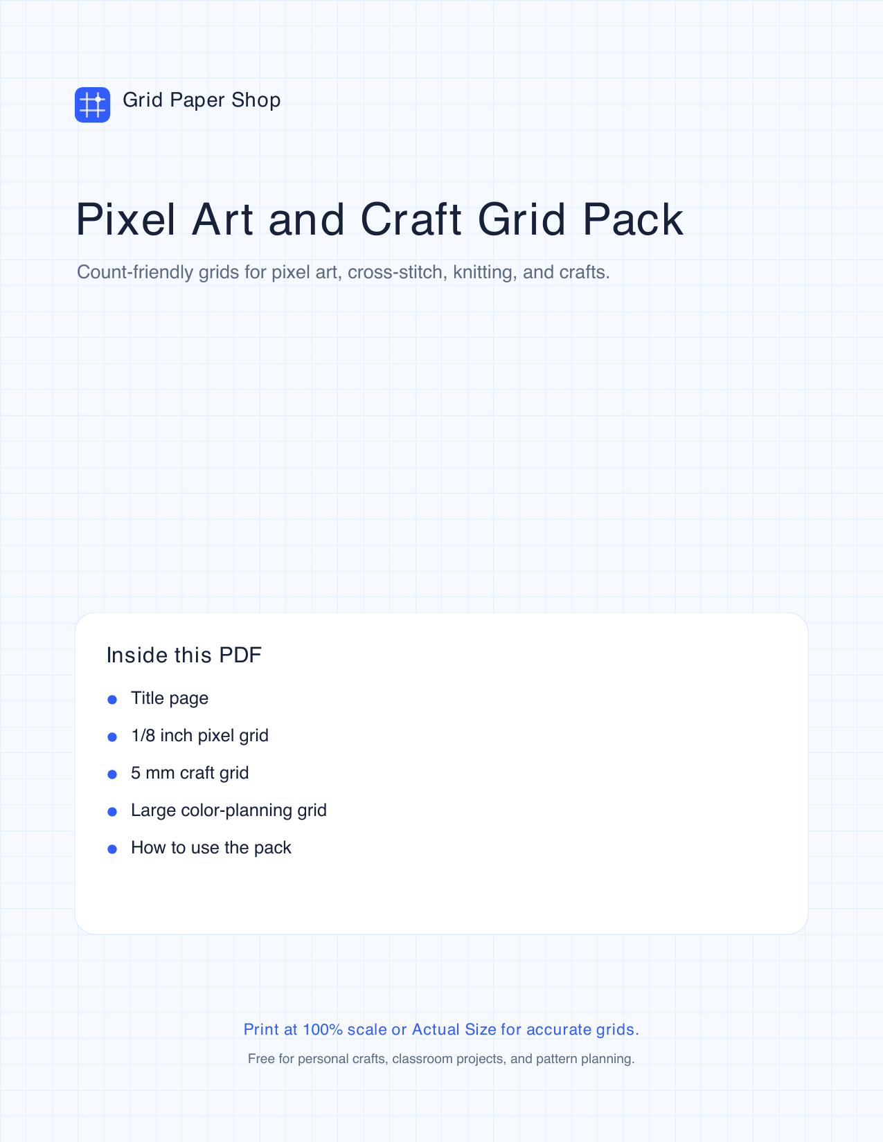 Cover page of the pixel art and craft grid pack