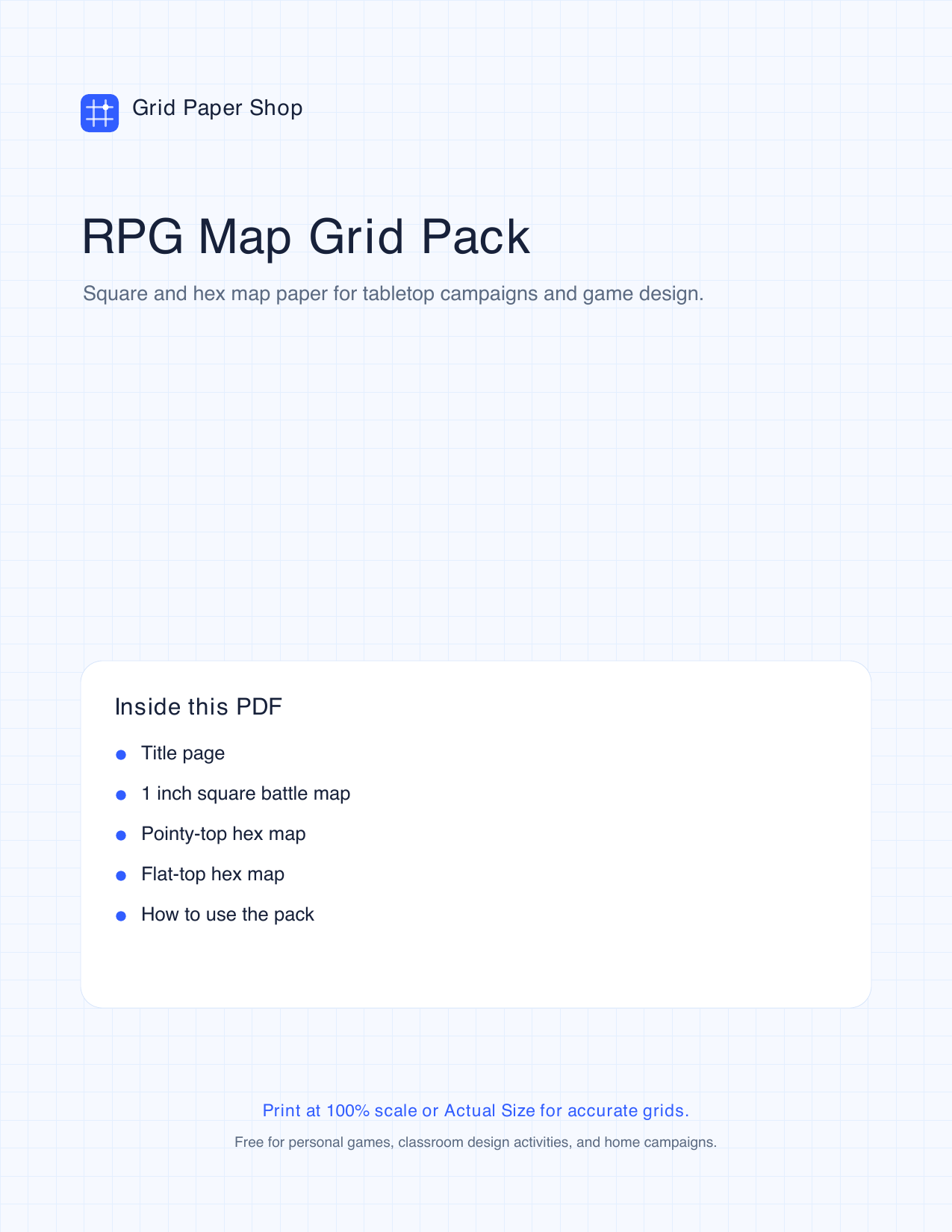 Cover page of the RPG map grid pack
