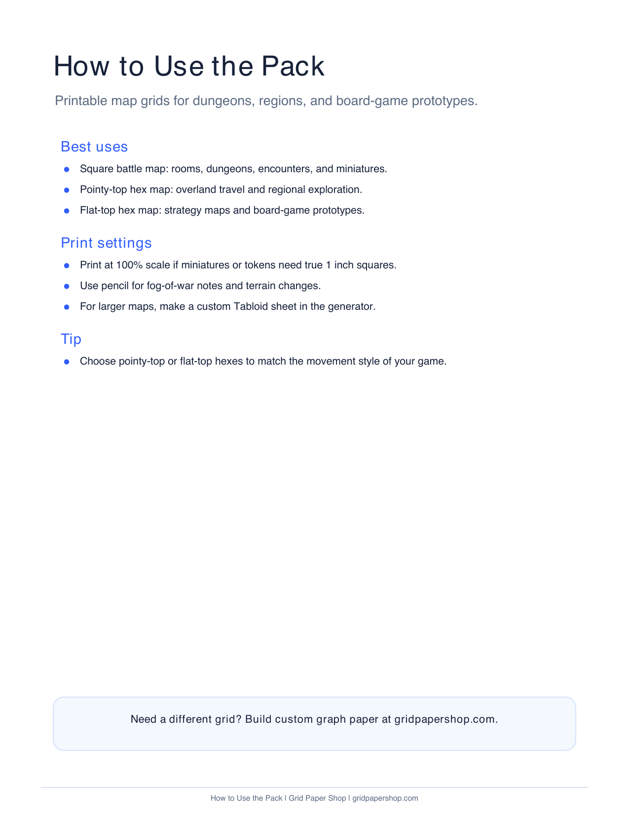 How to use the RPG map grid pack page