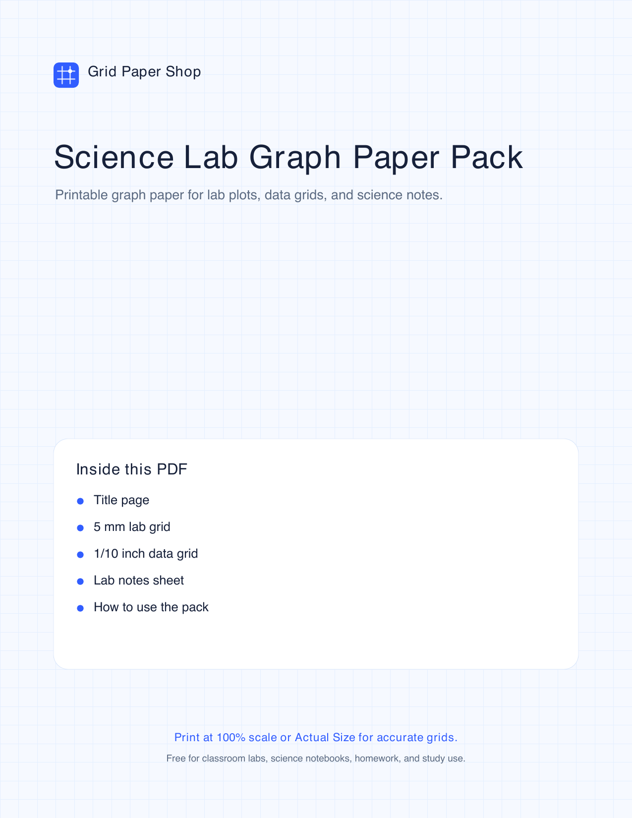 Cover page of the science lab graph paper pack