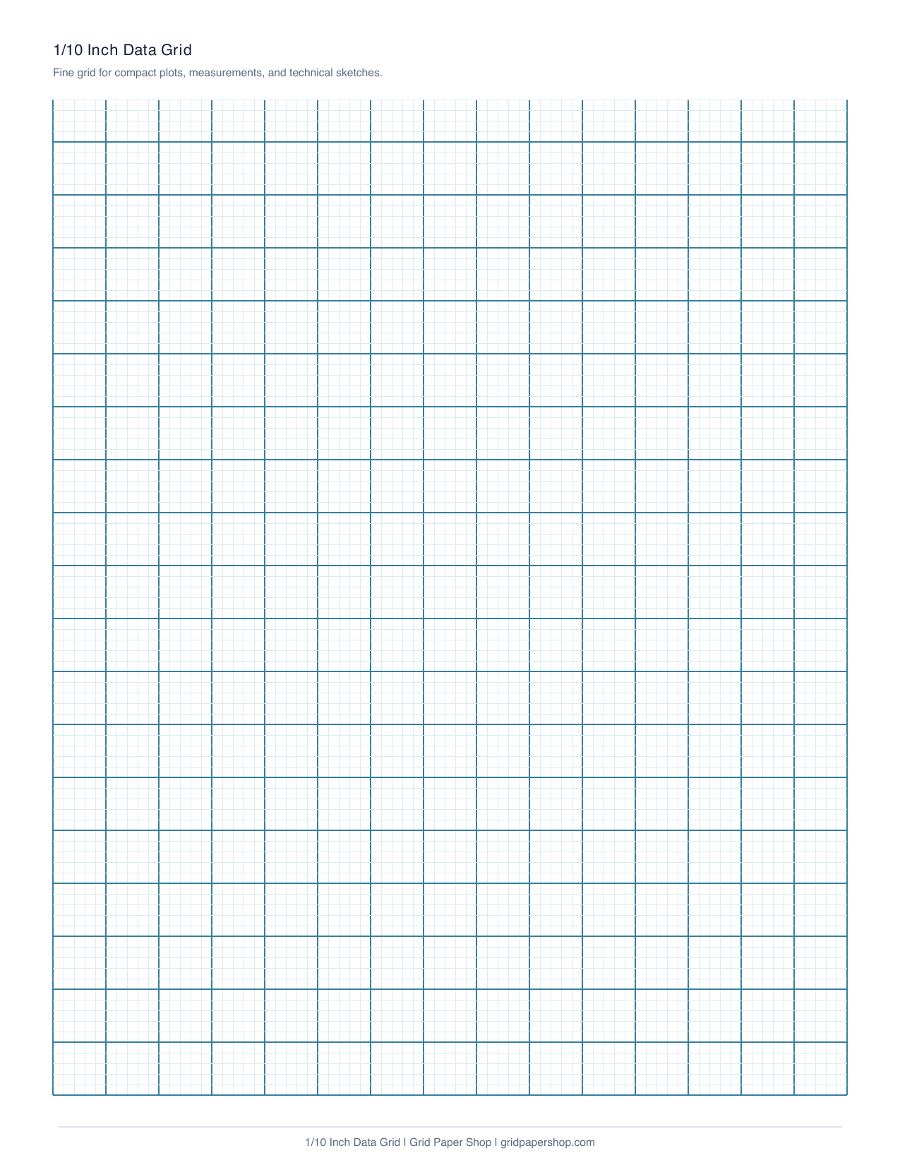 1/10 inch data grid printable graph paper page