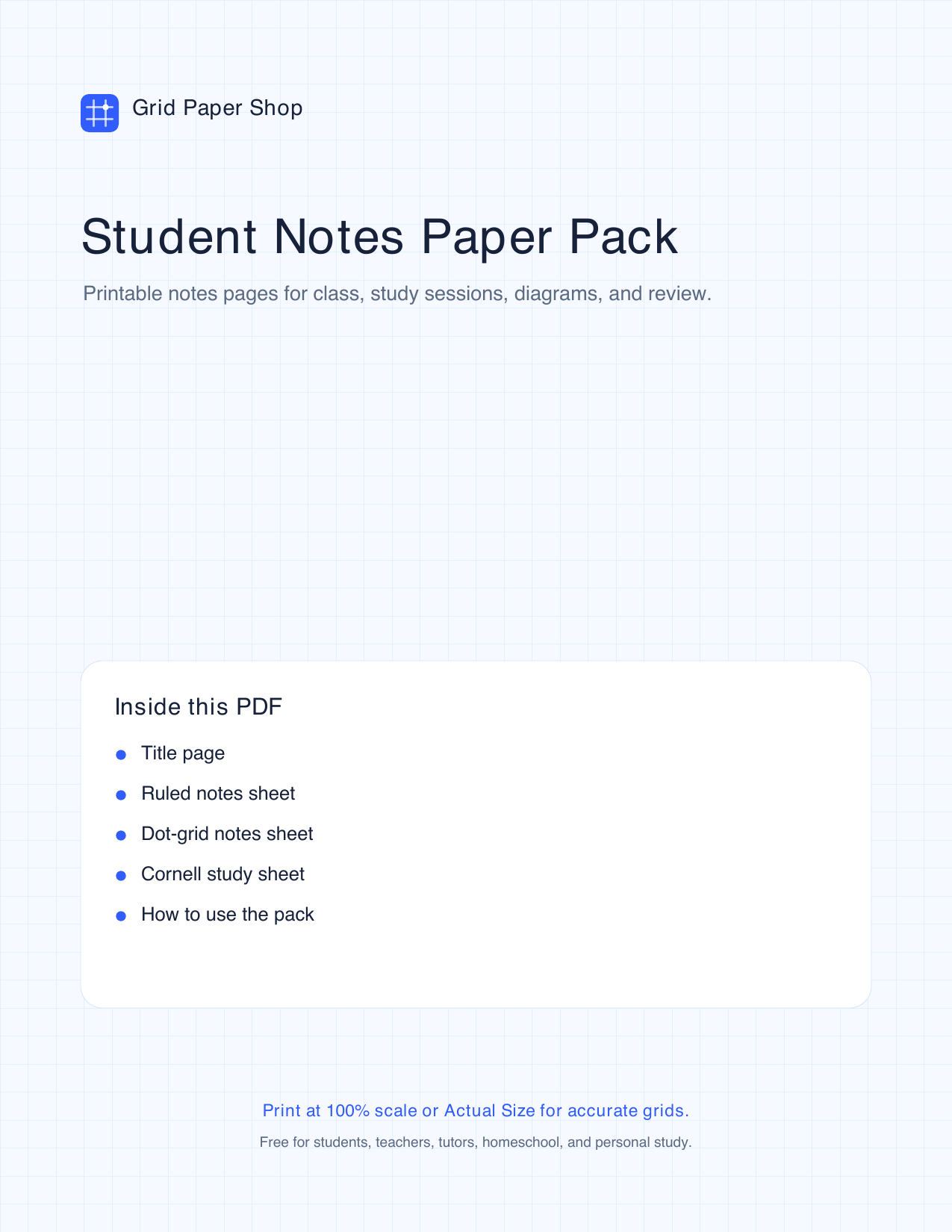 Free Student Notes Paper Pack | Printable PDF