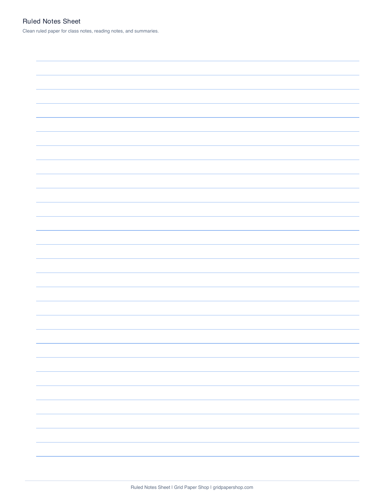 Ruled notes printable page for class notes